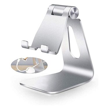 Emoly 2020 Adjustable Cell Phone Stand Phone Holder for Desk Holder Aluminum Desktop Stand Compatible with iPhone Xs Max Xr 8 7 6 6s Plus 5s Charging Accessories DeskAll Smart Phone Silver