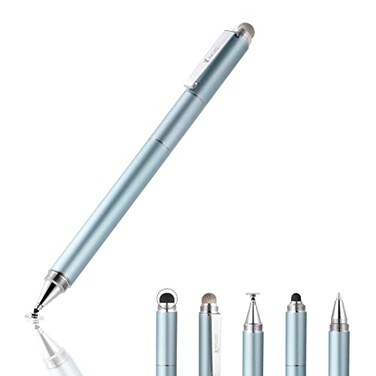 Yacig Capacitive Stylus Pen 4in1 High Sensitivity and Precision Touch Screen Stylus Clear Disc TipBlack Rubber Tip Mesh Fiber Tip Compatible with Universal Touch Screen Device Ice Blue