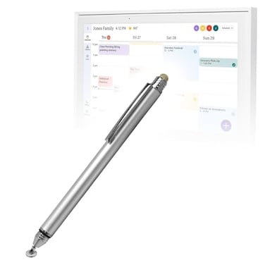 BoxWave Stylus Pen Compatible with Skylight Calendar 15 inch DualTip Capacitive Stylus Fiber Tip Disc Tip Capacitive Stylus Pen Metallic Silver
