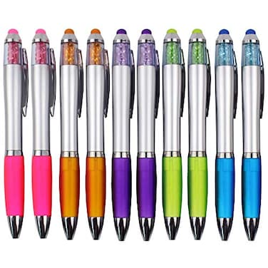 MiSiBao Stylus Pens for Touch Screens Medium Point Pens with Crystals for Women and Kids Black Ink Pen with Stylus Ballpoint Pens with Comfort Grip for the Ipad10 Count4 Refills