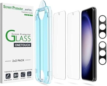 amFilm AutoAlignment OneTouch for Samsung Galaxy S23 61 Screen Protector Camera Lens Protector Tempered Glass 30 Seconds Installation Bubble Free Case Friendly AntiScratch 22 Pack