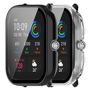 E ECSEM 2Pack Compatible for Amazfit GTS 4 Mini Screen Protector Cover Tempered Glass Screen AllRound PC Matte Protector Case Set for Amazfit GTS 4 Mini for Women Men BlackClear