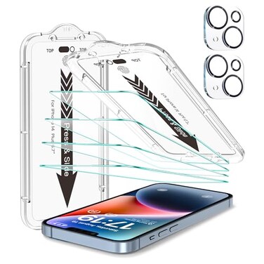 EZ-GLAZ EZGLAZ 4Pack Screen Protector for iPhone 14 Plus 67 inch Transparent HD Clear with Flawless Fit Kit 2Pack Camera Lens Protector 15Second BubbleFree Installation 9H Hardness 12FT Military Grade