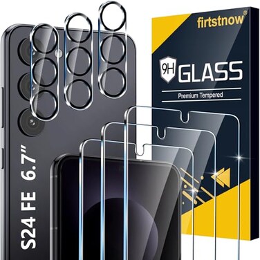 firtstnow 3 Pack for Samsung Galaxy S24 FE Screen Protector Tempered Glass 3 Pack Camera Lens Protector Military Grade Shatterproof 9H Hardness Fingerprint Unlock Case Friendly 67 Inch