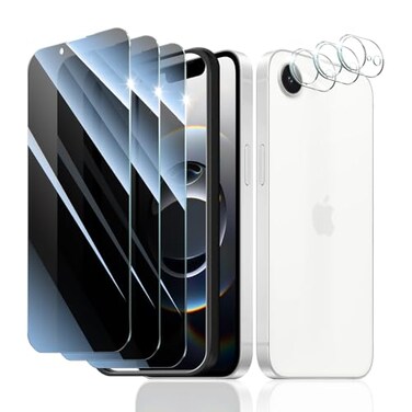 Fynorao 331Pack Privacy Screen Protector and Camera Lens Protector for iPhone 17e16e with Installation Alignment Aid AntiSpy Tempered Glass Film Dark Private Black Protection AntiScratch