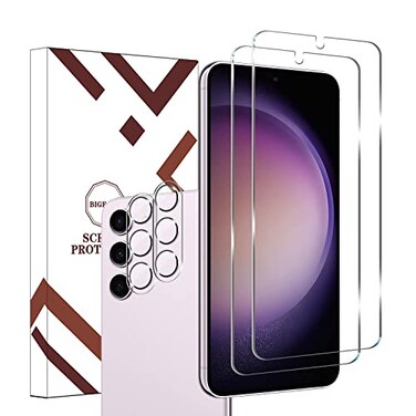 BIGFACE Galaxy S23 Plus Tempered Glass Screen Protector Camera Lens Protector 2 2 Pack Case FriendlyAntiScratchUltrasonic Fingerprint Unlock Clear HD Protective Film for Samsung Galaxy S23 Plus