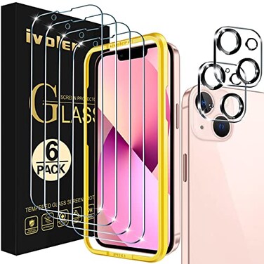 ivoler 6 Pack Tempered Glass for iPhone 13 61 inch 4 Pack with 2 Pack Camera Lens Screen Protector with Alignment Frame AntiScratch Case Friendly Transparent HD Clear Film