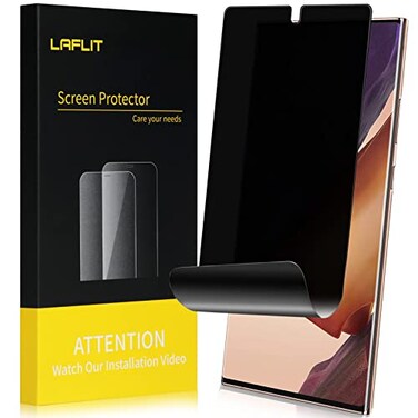 Laflit Galaxy Note 20 Ultra 5G Privacy Screen Protector Full Adhesive Support inScreen Unlock Soft Film Case Friendly 2 Way Anti Spy 3D Curve Edge Fit Flexible Film for Samsung Note 20 Ultra Black