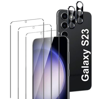 LYWHL for 3 Pack Samsung Galaxy S23 Tempered Glass Screen Protector with 2 Pack Camera Lens Protector Support Fingerprint Unlock Sensitive Touch 9H Shatterproof Bubble Free Case Friendly