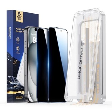 MAGIC JOHN 3rd Gen Upgraded for iPhone 15iPhone 16 Privacy Screen Protector 61 Inch 25AntiSpy Screen Shockproof Tempered Glass Auto DustRemoval Bubble Free Easy Installation 2 Pack