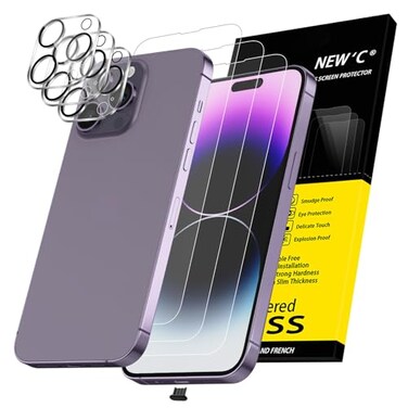 NEW'C NEWC 3x for iPhone 14 Pro Max Screen Protector 67 inches 3x Camera Lens Protector Sensor Protection Dust Plug Case Friendly Tempered Glass Film Ultra Resistant