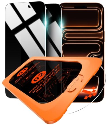 OMOTON Privacy Screen Protector for iPhone 17 Pro Max AutoAlign Installation Tempered Glass with 9H Hardness 12FT Military Grade Shatterproof 100 AntiSpy Full Coverage Protection 2 Pack