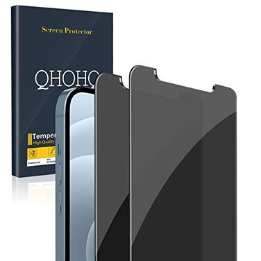 QHOHQ 2 Pack Privacy Screen Protector for iPhone 12 Pro Max 67 Inch AntiSpy Tempered Glass Film 9H Hardness 25D Edge Scratch Resistant Easy Install Case Friendly