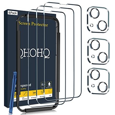 QHOHQ 3 Pack Screen Protector for iPhone 14 Plus 67 Inch with 3 Pack Tempered Glass Camera Lens Protector Ultra HD 9H Hardness Case Friendly Easy to Install Frame