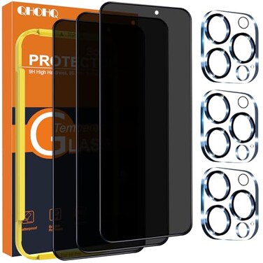 QHOHQ for iPhone 16 Pro Privacy Screen Protector Camera Lens Protector Military Grade Shatterproof Top 9H Anti Spy Glass Full Edge Coverage Ultra Durable with Installation Tool 33 Pack
