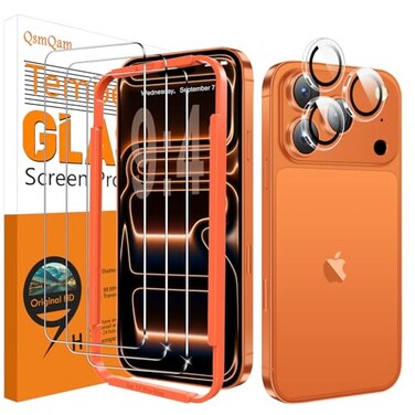 QsmQam 3 Pack Screen Protector for iPhone 17 Pro Max 69 Inch 1 Pack Individual Camera Lens Protector Ultra HD Tempered Glass Military Grade Shatterproof Case Friendly with Installation Frame