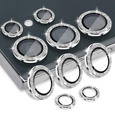 Rayorcon Camera Lens Protector for Samsung Galaxy S25 Ultra Tempered Glass Lens Protector Aluminum Alloy Ring Camera Cover Fits for Samsung Galaxy S25 Ultra Glitter Silver