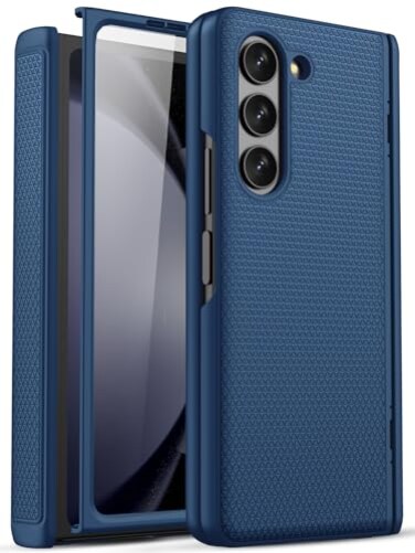 SIXBOX for Samsung Z Fold 5 Slim Case with Hinge Protection Screen Protector Fit Stylish Durable Sturdy Support Wireless Charging Protective Phone Case for Galaxy Z Fold 5 2023 Dark Blue