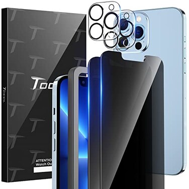 TOCOL 4 Pack for iPhone 13 Pro Max2 Pack Privacy Tempered Glass Screen Protector2 Pack Camera Lens ProtectorBubble Free9H HardnessScratch Resistant
