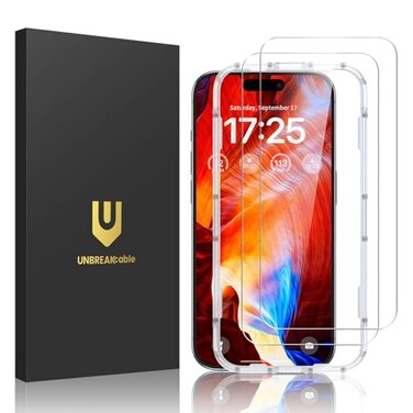 UNBREAKcable 2Pack Screen Protector for iPhone 15 Plus MilitaryGrade Shatterproof Tempered Glass 9H Hardness Easy Installation Frame 9999 HD Clear for Apple iPhone 15 Plus