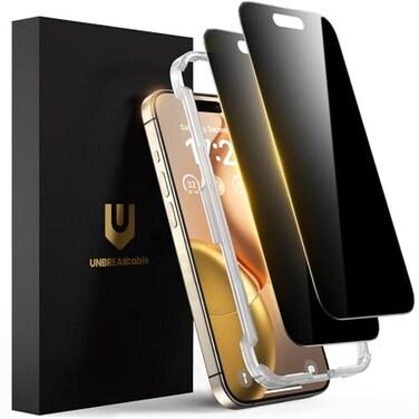 UNBREAKcable Privacy Screen Protector for iPhone 15 Pro Full Coverage Shatterproof Tempered Glass True 28Anti Spy 9H Hardness Easy Installation Frame 2Pack Private Screen for iPhone 15 Pro