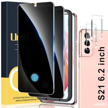 UniqueMe 22 Pack Compatible with Samsung S21 Privacy Screen Protector Tempered Glass and Camera Lens Protector Anti Spy Easy Installation Frame Bubble Free