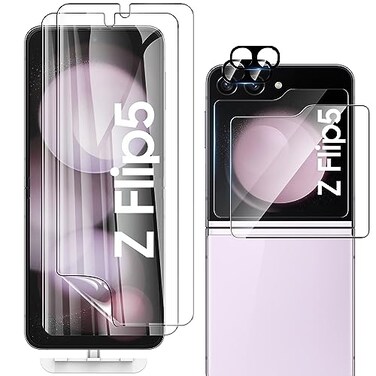 WYQLTD 2 Sets 6 Pack for Samsung Galaxy Z Flip 5 Screen Protector Internal Flexible TPU Screen Protector Outer Tempered Glass Screen Protector Tempered Glass Camera Lens Protector