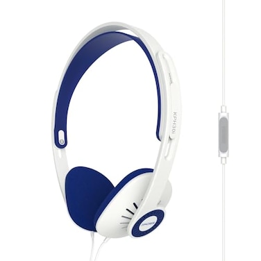 Koss KPH30iW Retro Style OnEar Headphones inLine Microphone and Touch Remote Control DProfile Design Wired with 35mm Plug White and Blue