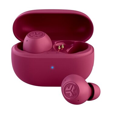 JLab Go Pop ANC True Wireless Earbuds Charging Case Fuchsia Active Noise Cancelling 10mm Drivers Dual Connect Customize Your Sound with App Be Aware Mode Compact Fit MEMS Microphone