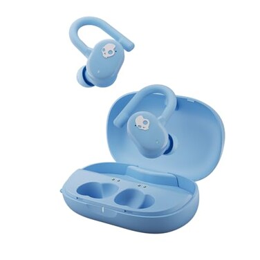 Skullcandy Push Play Active Wireless Earbuds Bluetooth Headphones Noise Isolating Fit 34 Hrs Battery SecureFit OverEar Hanger Sweat Water Resistant Microphone for iPhone Android Preppy Blue