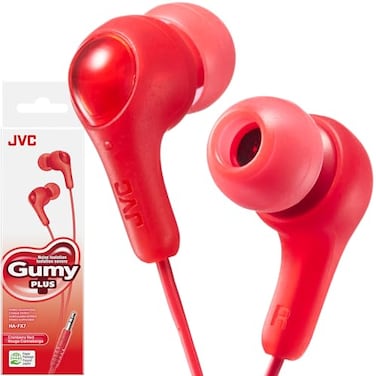 JVC Gumy in Ear Earbud Headphones with Paper Package Powerful Sound Comfortable and Secure Fit Silicone Ear Pieces SML HAFX7RN Red