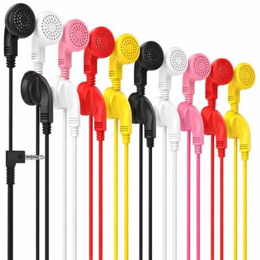 Maeline Wholesale Bulk Earphones with 35 mm Headphone Plug Compatible with iPhone Android MP3 Player for School Libraries Hospitals 10 Pack Multi Colors