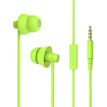 MAXROCK Wired Sleep Earphones Soft Sleep Earbuds Total Silicon Sleeping Headphones with inline Mic for Cellphones Mp3 Tablet pocasts 35mm Green