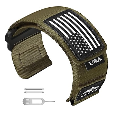 Abanen Rugged Tactical Nylon Watch Band for Garmin Instinct 3 E 45mm Instinct 2 Solar Sport Strap with StarsStripes Flag for Instinct E 45mm TacticalTideEsports Green