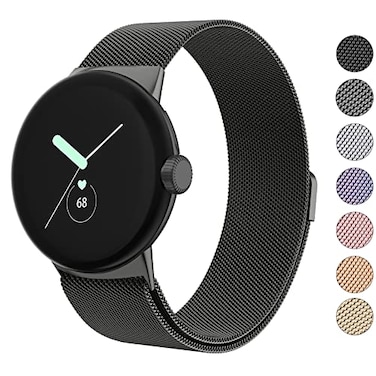 Amzpas Metal Band Compatible with Google Pixel Watch Bands for Women Men Stainless Steel Mesh Loop Adjustable Wristband Replacement Strap for Google Pixel Watch 12 3 41mm Band Black
