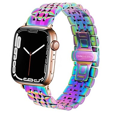 DEALELE Bands Compatible with Apple Watch 49mm 46mm 45mm 44mm 42mm Solid Stainless Steel Metal Replacement Strap for iWatch Series 1110 98 76 54 3 SEUltra Rainbow