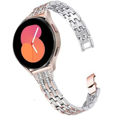 DEALELE Bands Compatible with Samsung Galaxy Watch 7 FE 66 Classic 55 Pro 44 ClassicHuawei GT3 GT2 42mm 20mm Bling Diamond Metal Replacement Strap for Women Men Silverrosegold