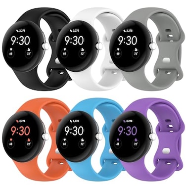 Eiavike Band Compatible with Google Pixel Watch Soft Silicone Sport Watch Bands Replacement Watch Strap Bracelet for Google Pixel Watch 21 Smartwatch Accessories Small 6BlackWhiteGrayOrangeSky