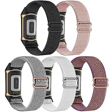 Folavii 5 Pack Stretchy Nylon Compatible with Fitbit Charge 6 BandsFitbit Charge 5 Bands for Women Men Elastic Adjustable Straps Sport Replacement Wristbands for Fitbit Charge 56 Watch