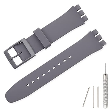 Lijinlan Replacement Silicone Band for Swatch 17mm 19mm 20mm Waterproof Wristband Watch Strap for Swatch 17mm Gray
