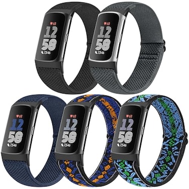 Runostrich Adjustable Elastic Watch Bands Compatible with Fitbit Charge 6Fitbit Charge 5 for Women Men 5 Pack Stretchy Sport Loop Band Soft Nylon Wristband Accessories for Charge 6Charge 5
