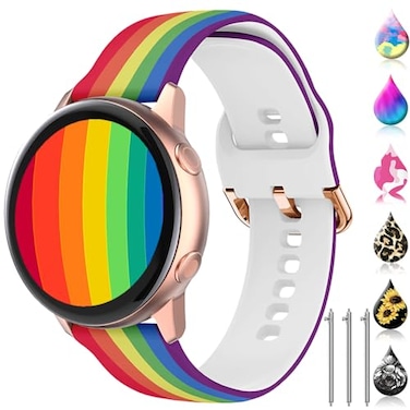 TOOLAIK Rainbow Bands Compatible with Samsung Active 2 Galaxy Watch 3 More 20mm Silicone Watch Bands for Women Men
