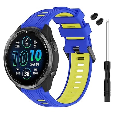 TopPerfekt Band Compatible with Garmin Forerunner 965 Soft Silicone Replacement Watch Band Strap for 965 Smart Watch for Women Men Blue Yellow