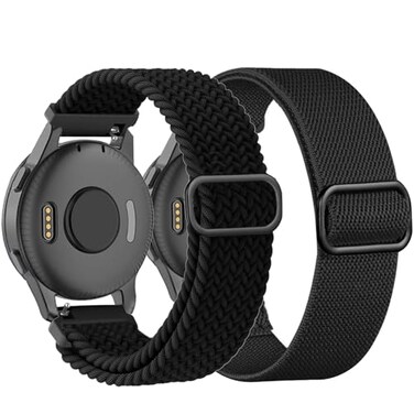 TUCOMO 2 Pack Braided Stretchy Nylon Watch Bands Compatible with Garmin Venu SqVenu Sq 2Venu 2 Plus 20mm Loop Elastic Fabric Straps for Garmin Vivoactive 6Vivoactive 5 Vivoactive 3 Women Men