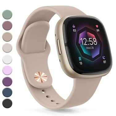 Vanjua Band Compatible with Fitbit Sense 2 Sense Bands Fitbit Versa 4 Versa 3 Bands Women Men Soft Silicone Replacement Strap for Fitbit Sense 2 Versa 4 Smart Watch Stone Small