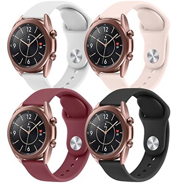 Wanme Bands for Samsung Galaxy Watch 3 Band 41mm Women Men 4 PACK 20mm Soft Silicone Adjustable Sport Strap Replacement Wristbands for Galaxy Watch 3 41mm BlackWineRedWhitePinkSand