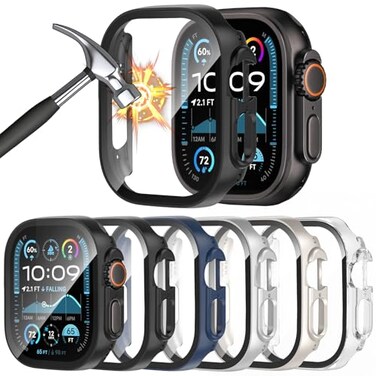 HAANILKYI 6 Pack Case for Apple Watch Ultra 3Ultra 2Ultra 49mm Screen Protector with UltraThin Tempered Glass Full Coverage AntiScratch Hard Face Cover for iWatch 49 mm