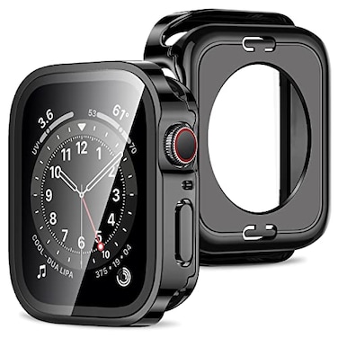 Amizee 2 in 1 Case 2Pack Compatible with Apple Watch Series 9 Series 8 Series 7 45mm with Builtin Screen Protector Straight Edge Hard PC Full Body Protective Cover for iWatch 45mm Black