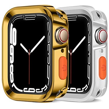 Amizee 2 Pack Rugged Case Compatible with Apple Watch Case Series 987 41mm SE 321 Series 654 40mm Soft TPU Shockproof Bumper Drop Proof Protective Cover for iWatch Plating GoldClear