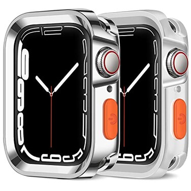 Amizee 2 Pack Rugged Case Compatible with Apple Watch Case Series 987 41mm SE 321 Series 654 40mm Soft TPU Shockproof Bumper Drop Proof Protective Cover for iWatch Plating SilverClear